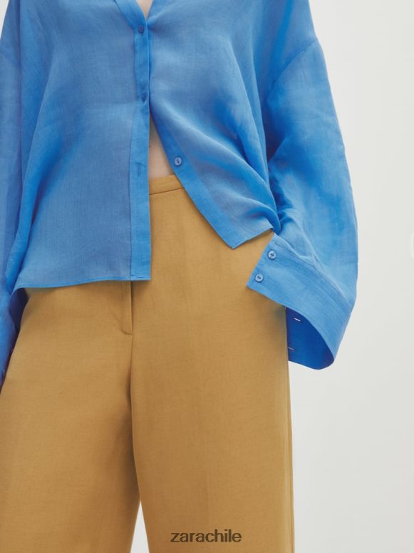 ropa cl Zara mujer pantalones de traje con dobladillo vuelto champán JJ06N4840