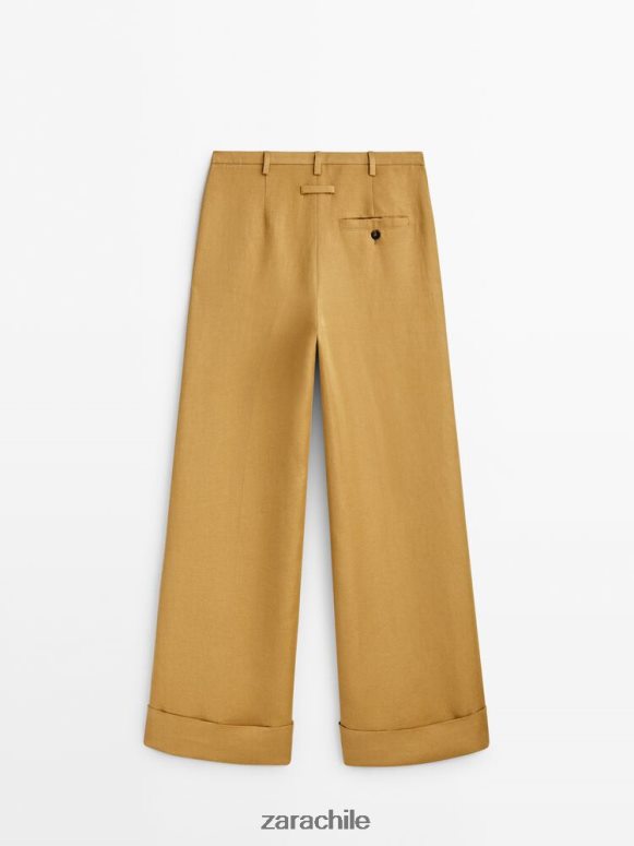 ropa cl Zara mujer pantalones de traje con dobladillo vuelto champán JJ06N4840