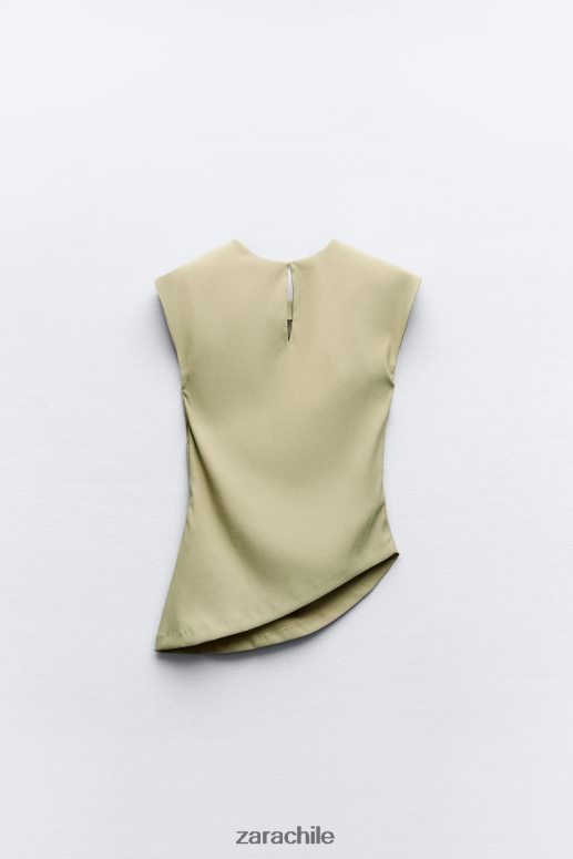 ropa cl Zara mujer top asimétrico fruncido caqui claro JJ06N4282