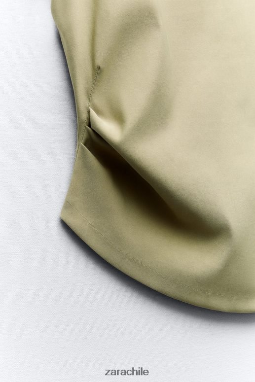 ropa cl Zara mujer top asimétrico fruncido caqui claro JJ06N4282