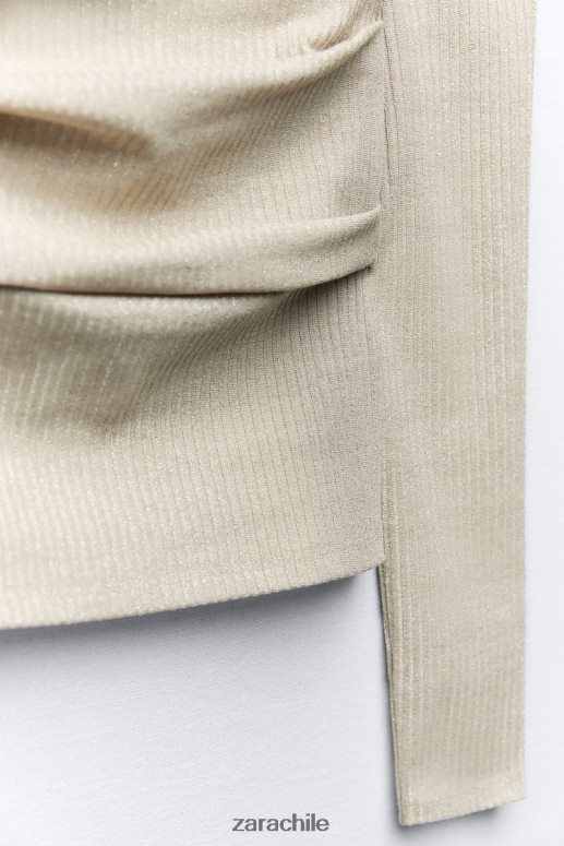 ropa cl Zara mujer top bandeau con hilo metalizado dorado JJ06N4248