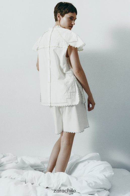 ropa cl Zara mujer top bordado en contraste blanco JJ06N4828