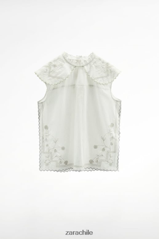 ropa cl Zara mujer top bordado en contraste blanco JJ06N4828
