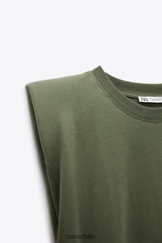 ropa cl Zara mujer top con hombreras caqui JJ06N4253