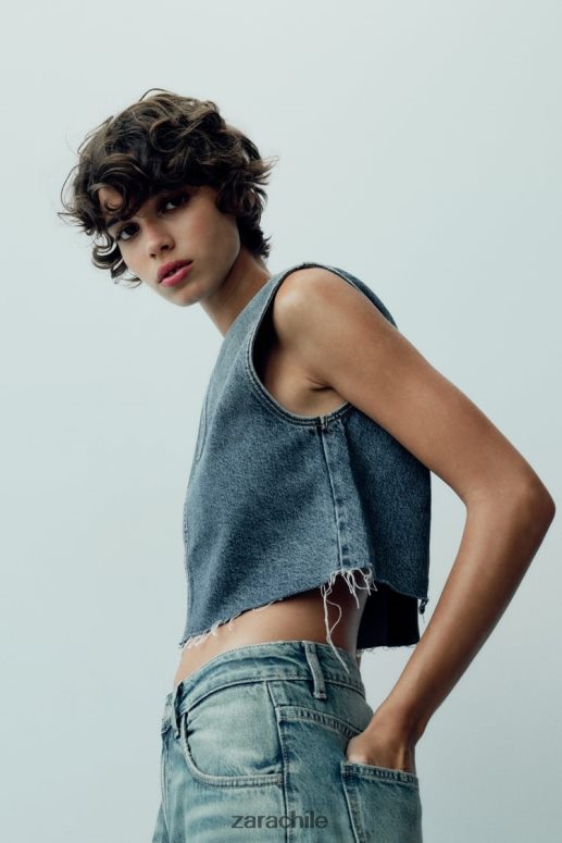 ropa cl Zara mujer top corto de mezclilla trf azul JJ06N4259