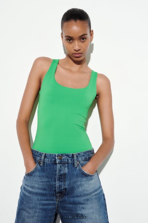 ropa cl Zara mujer top de poliamida con tirantes anchos manzana verde JJ06N4872