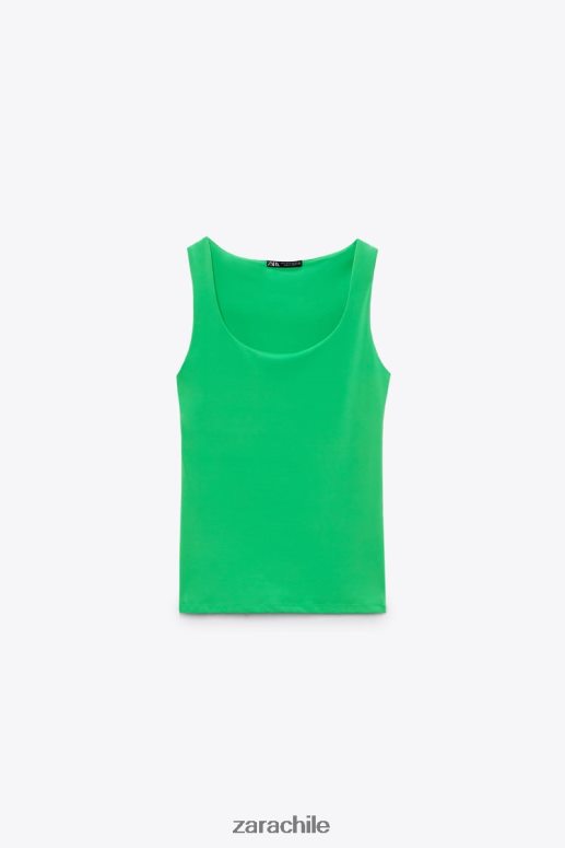 ropa cl Zara mujer top de poliamida con tirantes anchos manzana verde JJ06N4872