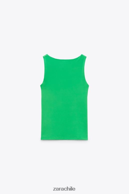 ropa cl Zara mujer top de poliamida con tirantes anchos manzana verde JJ06N4872