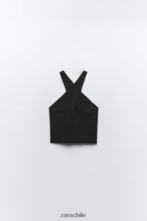 ropa cl Zara mujer top de punto cruzado negro JJ06N4276