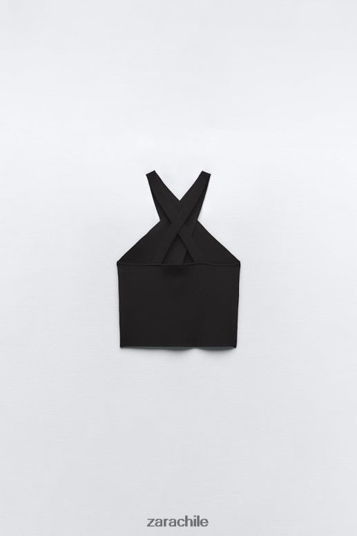 ropa cl Zara mujer top de punto cruzado negro JJ06N4276