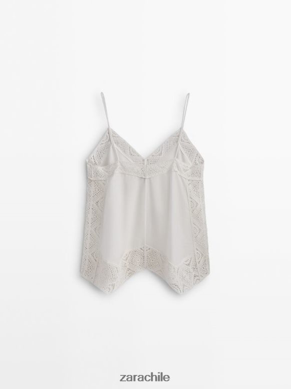 ropa cl Zara mujer top de tirantes con detalle de crochet ostra blanca JJ06N4846