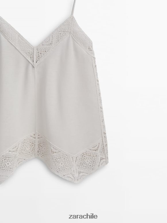 ropa cl Zara mujer top de tirantes con detalle de crochet ostra blanca JJ06N4846