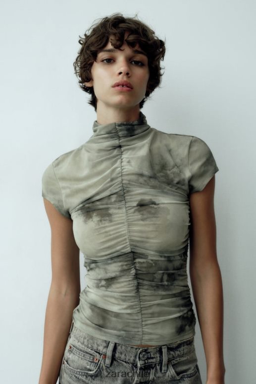 ropa cl Zara mujer top de tul estampado verduras JJ06N4260