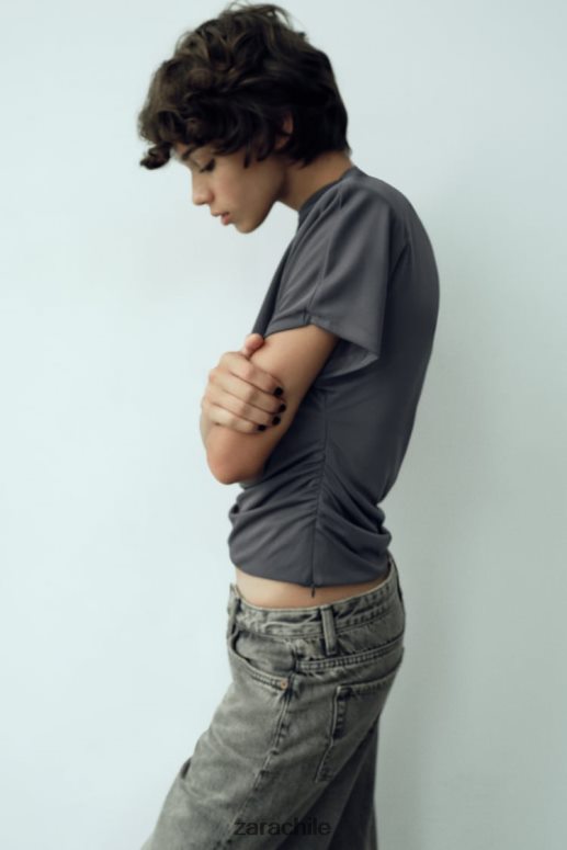 ropa cl Zara mujer top fruncido lateral gris antracita JJ06N4258