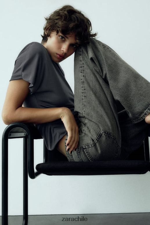 ropa cl Zara mujer top fruncido lateral gris antracita JJ06N4258