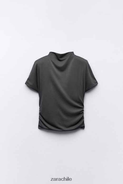 ropa cl Zara mujer top fruncido lateral gris antracita JJ06N4258