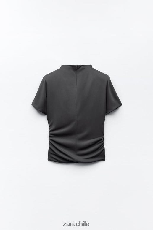 ropa cl Zara mujer top fruncido lateral gris antracita JJ06N4258