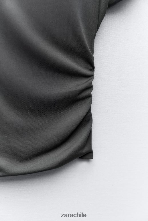 ropa cl Zara mujer top fruncido lateral gris antracita JJ06N4258