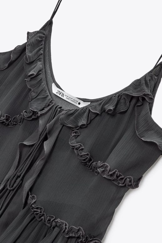 ropa cl Zara mujer top semitransparente con volantes gris antracita JJ06N4271