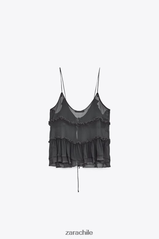 ropa cl Zara mujer top semitransparente con volantes gris antracita JJ06N4271