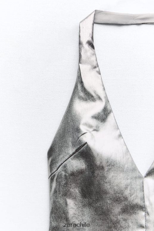 ropa cl Zara mujer top sin mangas metalizado acero JJ06N4266