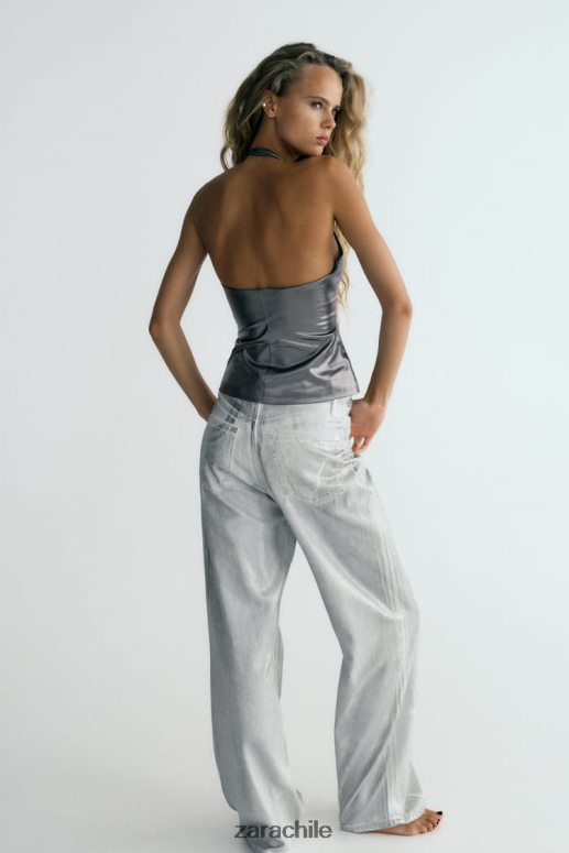 ropa cl Zara mujer top sin mangas metalizado acero JJ06N4266