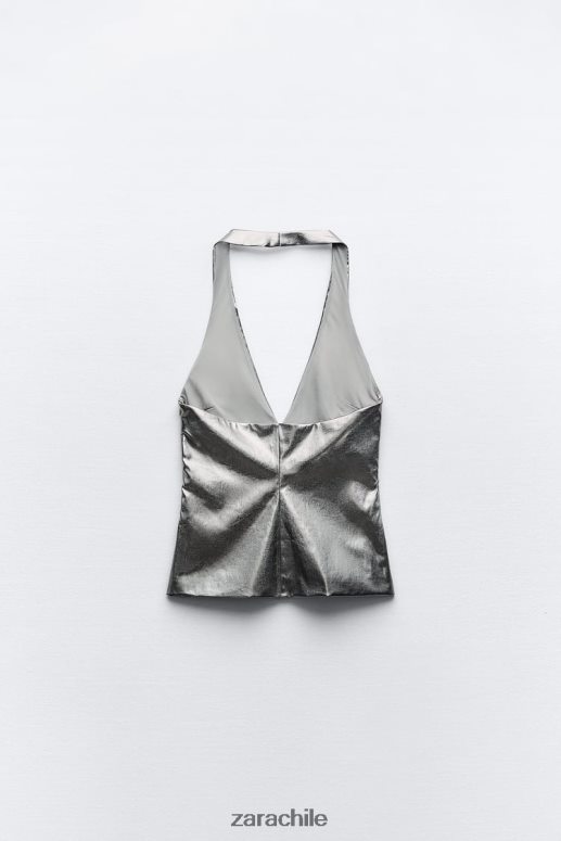 ropa cl Zara mujer top sin mangas metalizado acero JJ06N4266