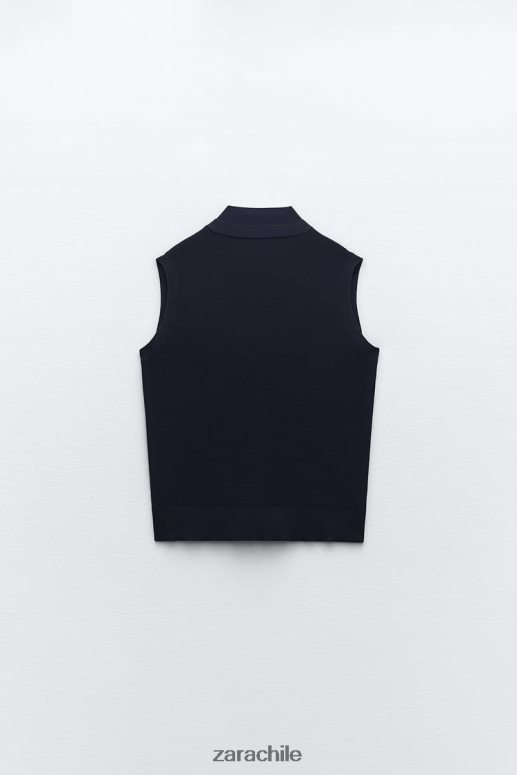 ropa cl Zara mujer top tejido con cuello en V Azul marino JJ06N4278