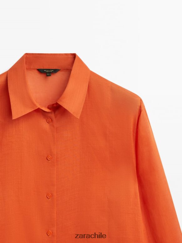 ropa cl Zara mujer Camisa 100% ramio con detalle en el pecho naranja JJ06N4862