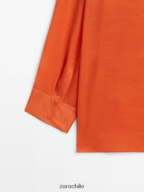ropa cl Zara mujer Camisa 100% ramio con detalle en el pecho naranja JJ06N4862