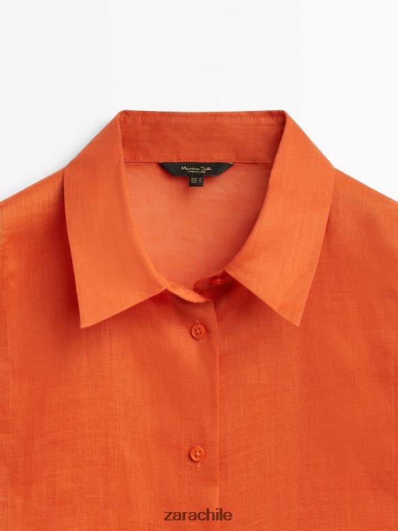 ropa cl Zara mujer Camisa 100% ramio con detalle en el pecho naranja JJ06N4862