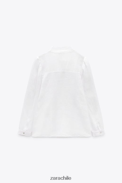 ropa cl Zara mujer Camisa lazo 100% lino blanco JJ06N4457