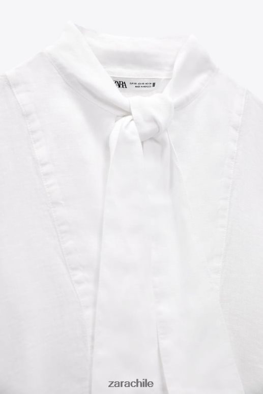 ropa cl Zara mujer Camisa lazo 100% lino blanco JJ06N4457