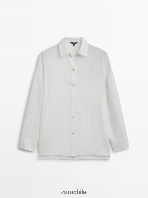 ropa cl Zara mujer Camisa oversize 100% ramio blanco JJ06N4853
