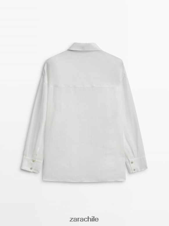 ropa cl Zara mujer Camisa oversize 100% ramio blanco JJ06N4853