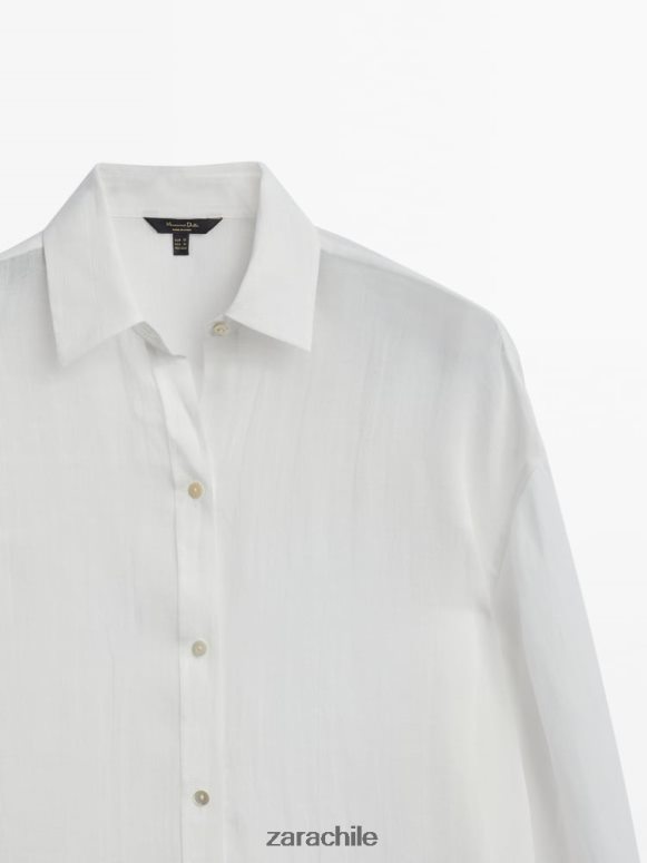 ropa cl Zara mujer Camisa oversize 100% ramio blanco JJ06N4853