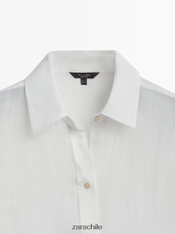 ropa cl Zara mujer Camisa oversize 100% ramio blanco JJ06N4853