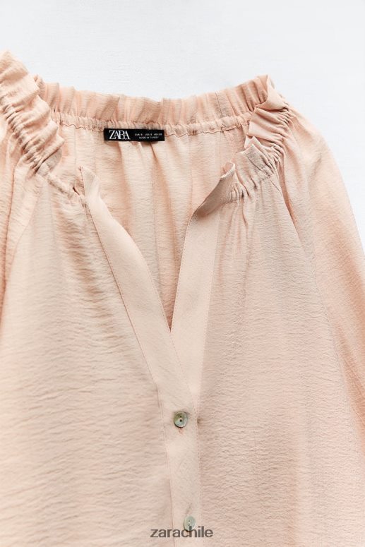 ropa cl Zara mujer blusa con cuello con volantes beige/rosa JJ06N4373