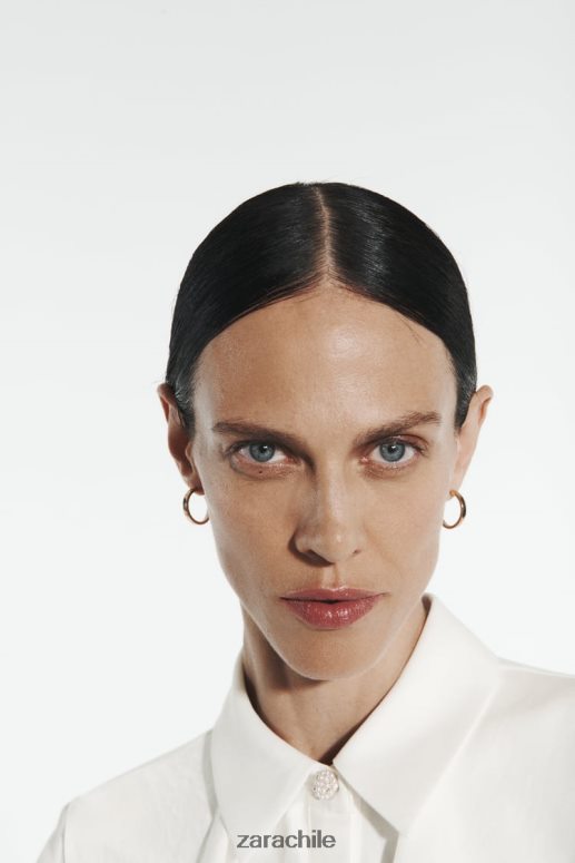 ropa cl Zara mujer blusa con volantes y botones joya blanco JJ06N4311