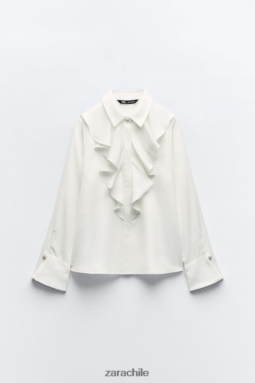 ropa cl Zara mujer blusa con volantes y botones joya blanco JJ06N4311