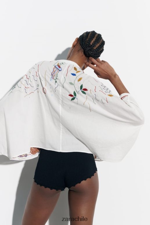 ropa cl Zara mujer blusa de algodón bordada ostra blanca JJ06N4400