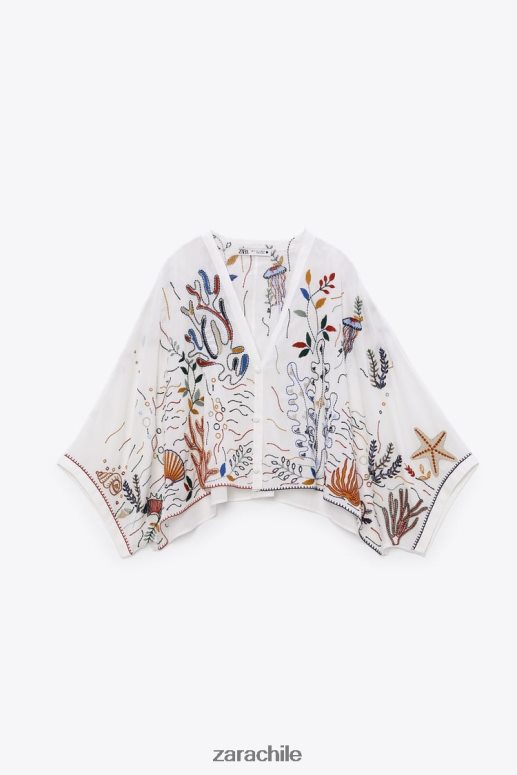 ropa cl Zara mujer blusa de algodón bordada ostra blanca JJ06N4400