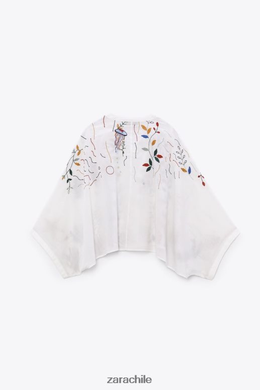 ropa cl Zara mujer blusa de algodón bordada ostra blanca JJ06N4400
