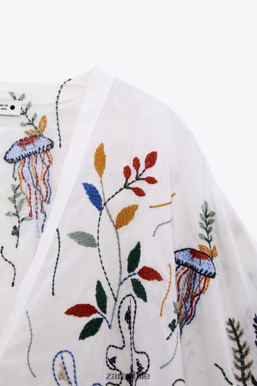 ropa cl Zara mujer blusa de algodón bordada ostra blanca JJ06N4400