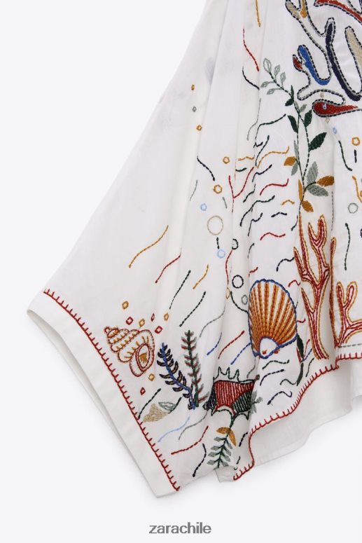 ropa cl Zara mujer blusa de algodón bordada ostra blanca JJ06N4400