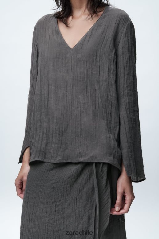 ropa cl Zara mujer blusa de lino gris JJ06N4429