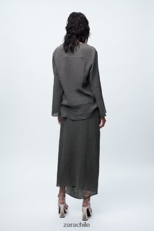 ropa cl Zara mujer blusa de lino gris JJ06N4429