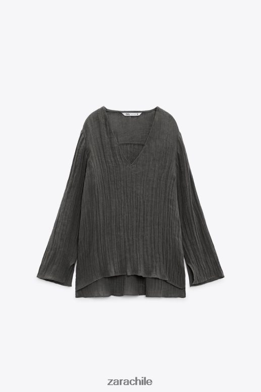 ropa cl Zara mujer blusa de lino gris JJ06N4429
