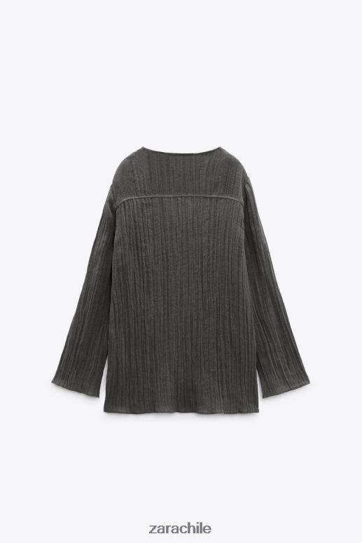 ropa cl Zara mujer blusa de lino gris JJ06N4429