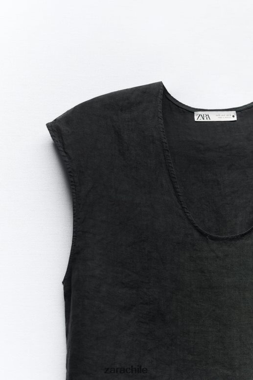 ropa cl Zara mujer blusa de lino gris antracita JJ06N4450